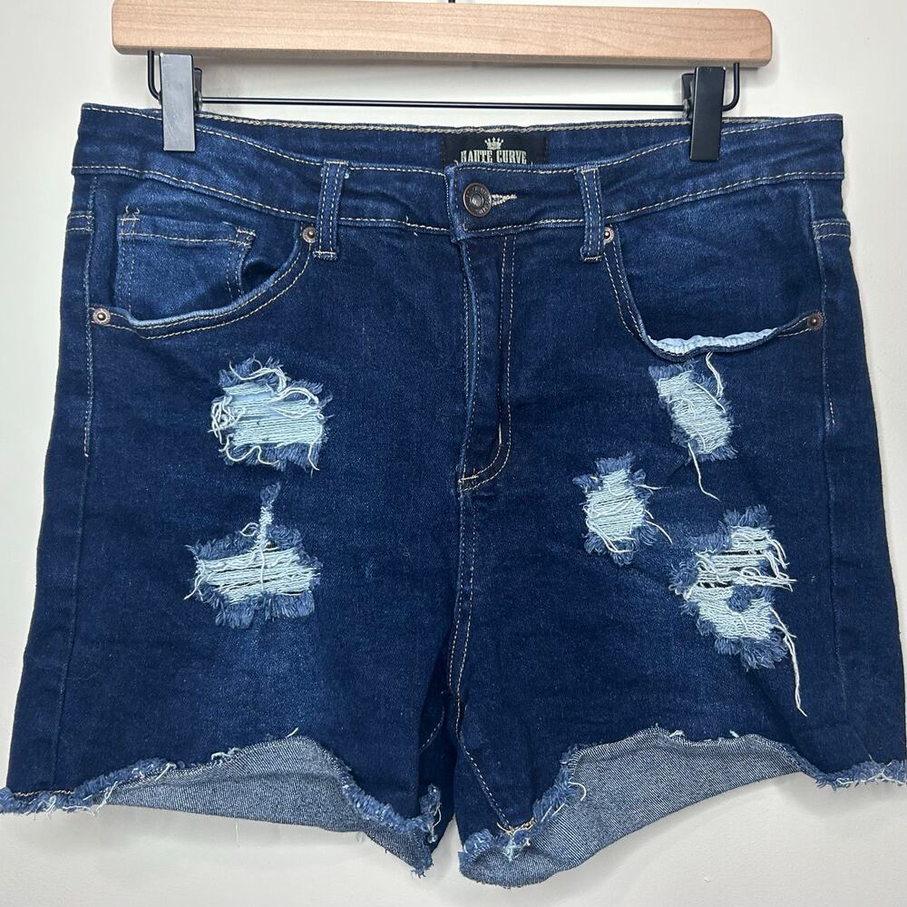 Haute Curve Denim Jean Cut-Off Shorts Size 1X Distressed Plus Curvy 3.5" Inseam